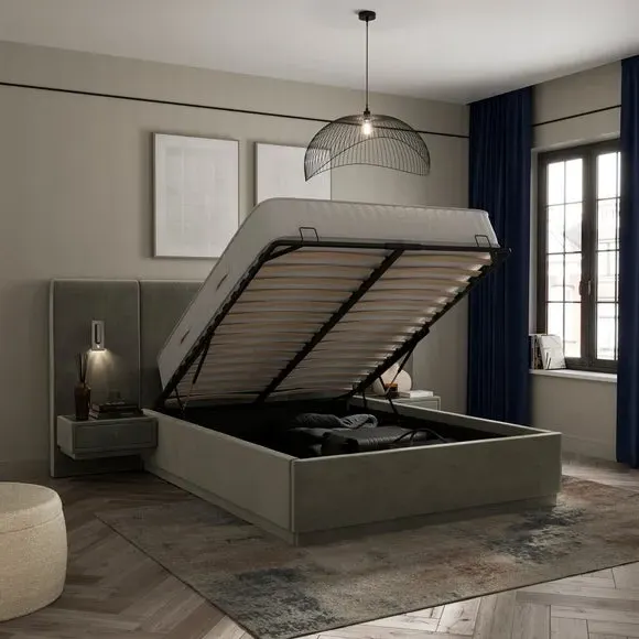 Ottoman Bed Frame with Storage - Dove, Velvet