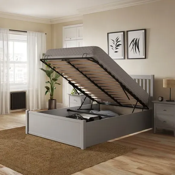 Ottoman Bed Frame with Storage - Grey, Wood