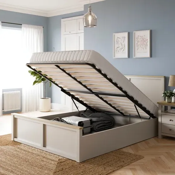 Ottoman Bed Frame with Storage - Stone, Timber