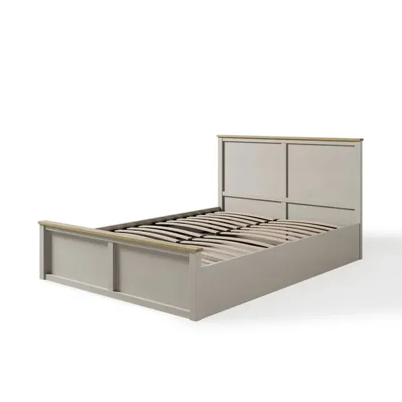 Ottoman Bed Frame with Storage - Stone, Timber