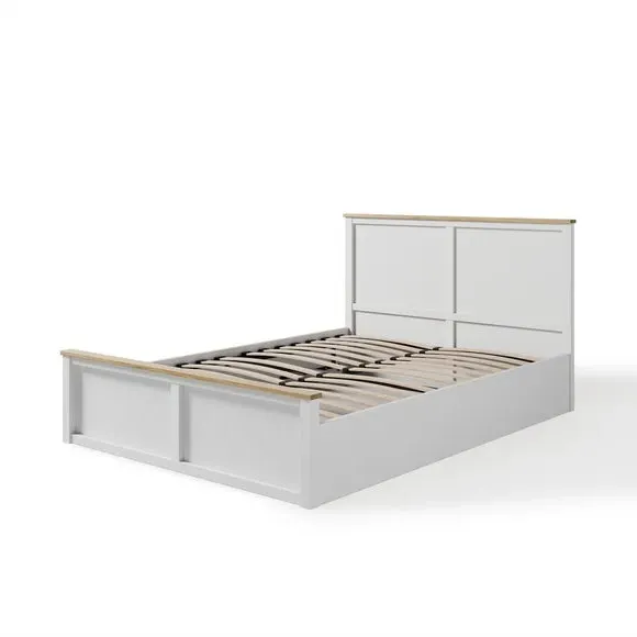 Ottoman Bed Frame with Storage - White, Timber