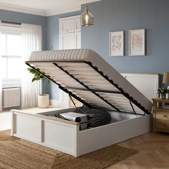 Ottoman Bed Frame with Storage - White, Timber