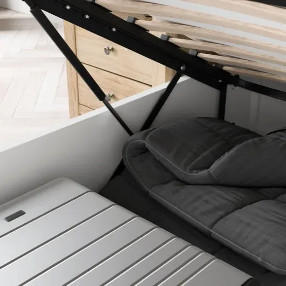 Ottoman Bed Frame with Storage - White, Timber