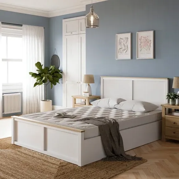 Ottoman Bed Frame with Storage - White, Timber