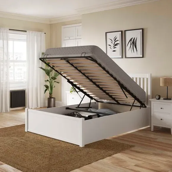 Ottoman Bed Frame with Storage - White, Wood