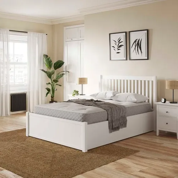 Ottoman Bed Frame with Storage - White, Wood