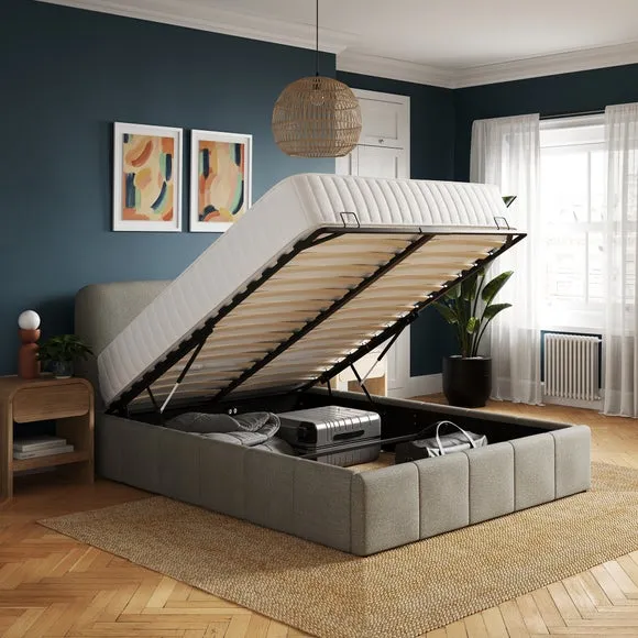 Ottoman Bed with Storage - Grey, Boucle