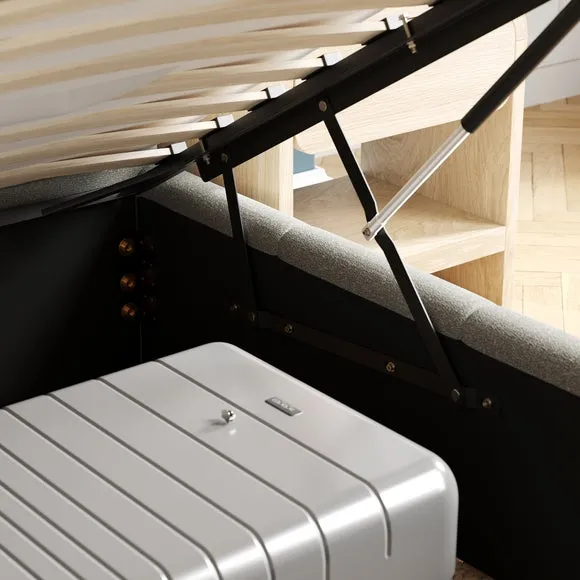 Ottoman Bed with Storage - Grey, Boucle