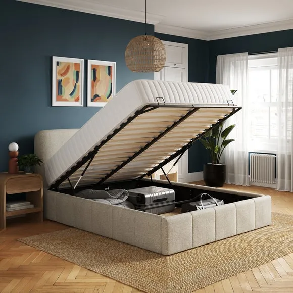 Ottoman Bed with Storage - Natural, Boucle