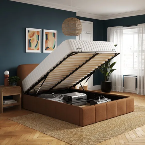 Ottoman Bed with Storage - Rust, Boucle