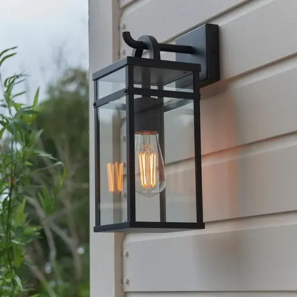 Outdoor Wall Light with Glass Shade - Black image