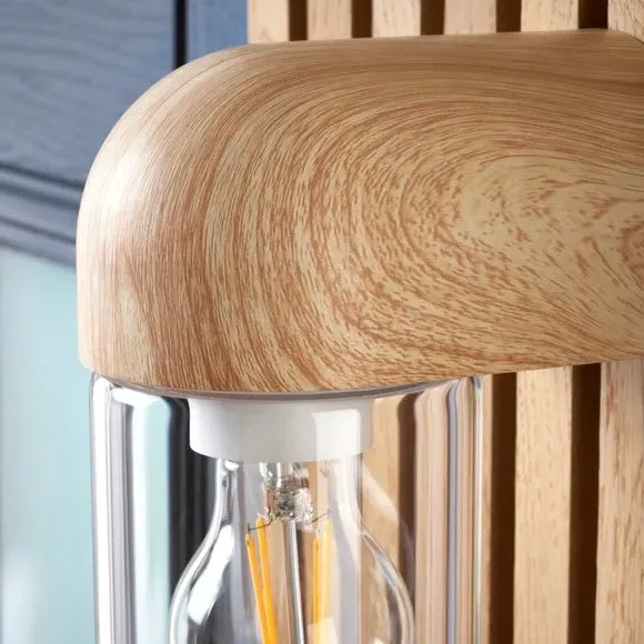 Outdoor Wall Light with Glass Shade - Natural Wood