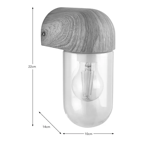 Outdoor Wall Light with Glass Shade - Natural Wood