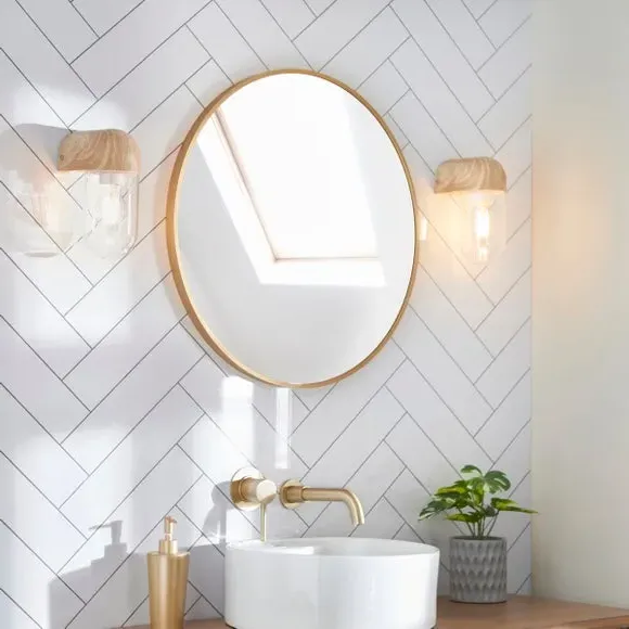 Outdoor Wall Light with Glass Shade - Natural Wood