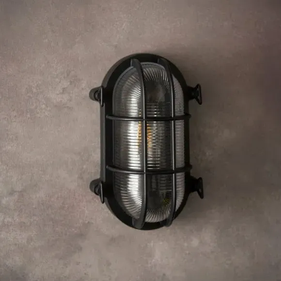 Outdoor Wall Light with Ribbed Glass - Black