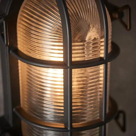 Outdoor Wall Light with Ribbed Glass - Black