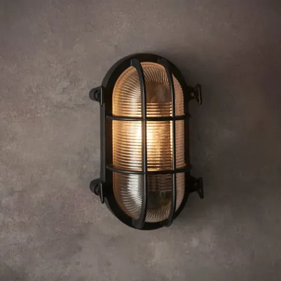 Outdoor Wall Light with Ribbed Glass - Black image