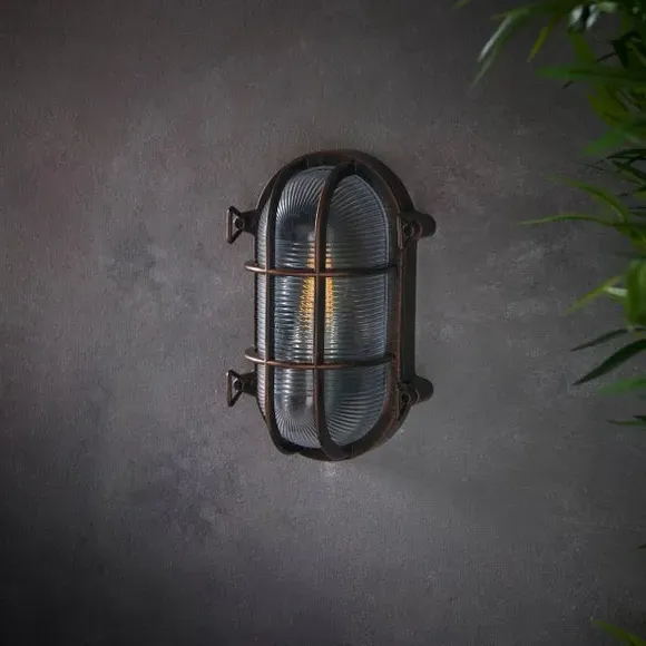 Outdoor Wall Light with Ribbed Glass - Bronze