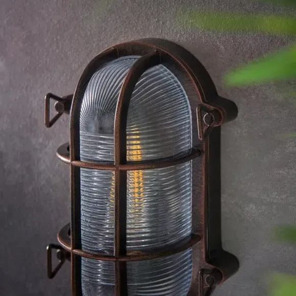 Outdoor Wall Light with Ribbed Glass - Bronze