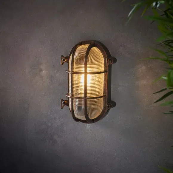 Outdoor Wall Light with Ribbed Glass - Bronze
