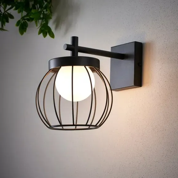 Outdoor Wall Light with Wire Shade - Charcoal, Metal