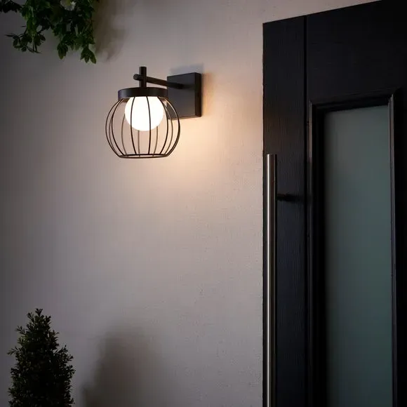 Outdoor Wall Light with Wire Shade - Charcoal, Metal image