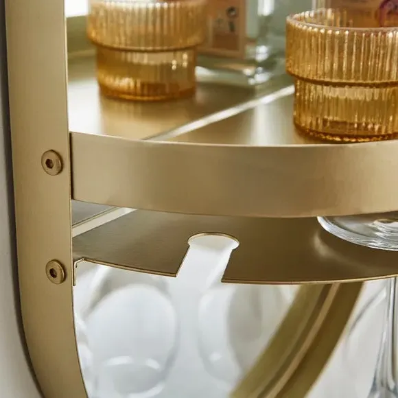 Oval Bar Shelf with Mirror - Gold, Metal