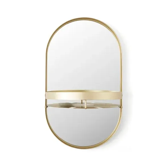Oval Bar Shelf with Mirror - Gold, Metal