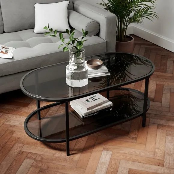 Oval Coffee Table Dual-Tier - Black, Glass