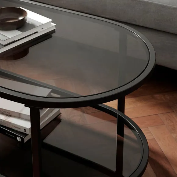 Oval Coffee Table Dual-Tier - Black, Glass