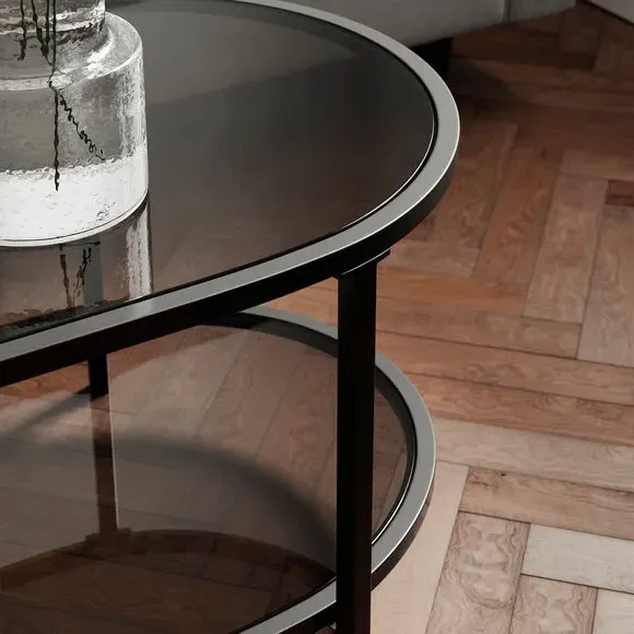 Oval Coffee Table Dual-Tier - Black, Glass