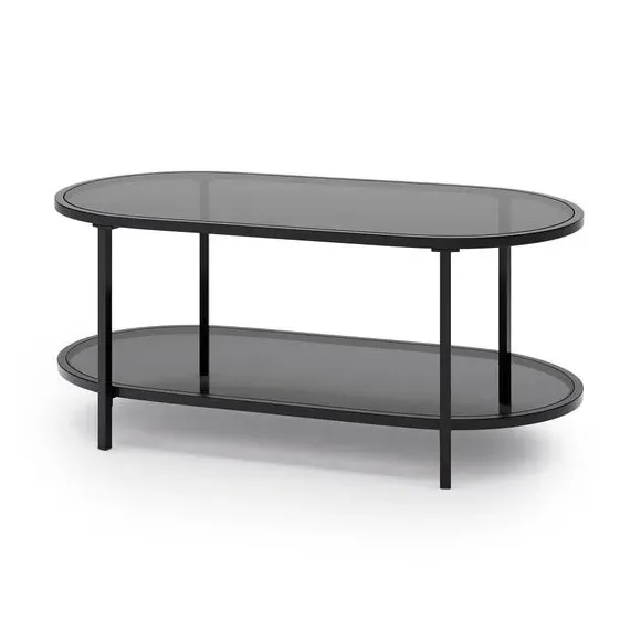 Oval Coffee Table Dual-Tier - Black, Glass
