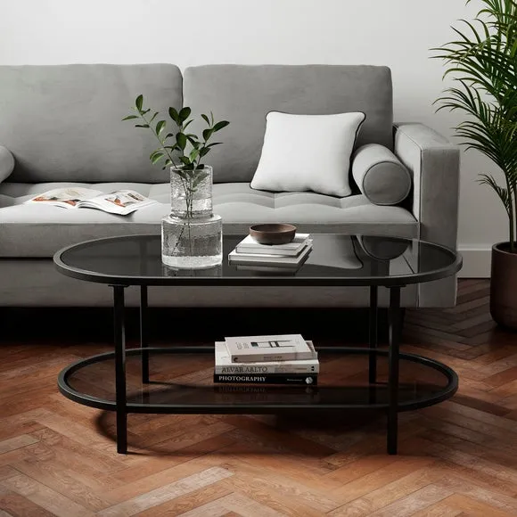 Oval Coffee Table Dual-Tier - Black, Glass image