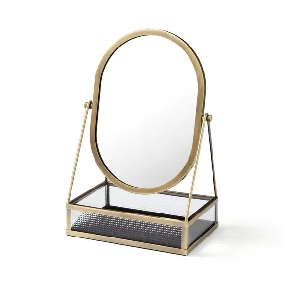 Oval Dressing Table Mirror with Storage - Gold