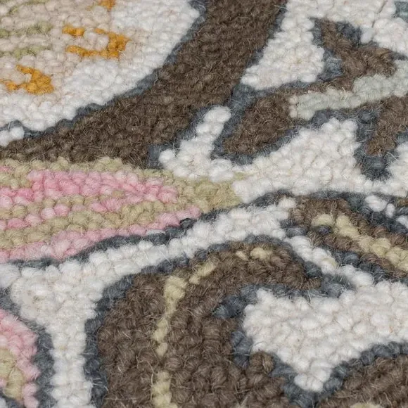 Oval Floral Rug with Loop Pile - Multicoloured, Wool