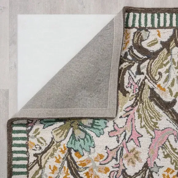 Oval Floral Rug with Loop Pile - Multicoloured, Wool