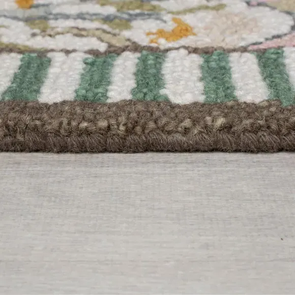 Oval Floral Rug with Loop Pile - Multicoloured, Wool