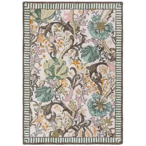 Oval Floral Rug with Loop Pile - Multicoloured, Wool