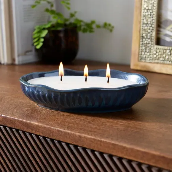 Oval Multi Wick Candle - Blue, Decorative Vessel image