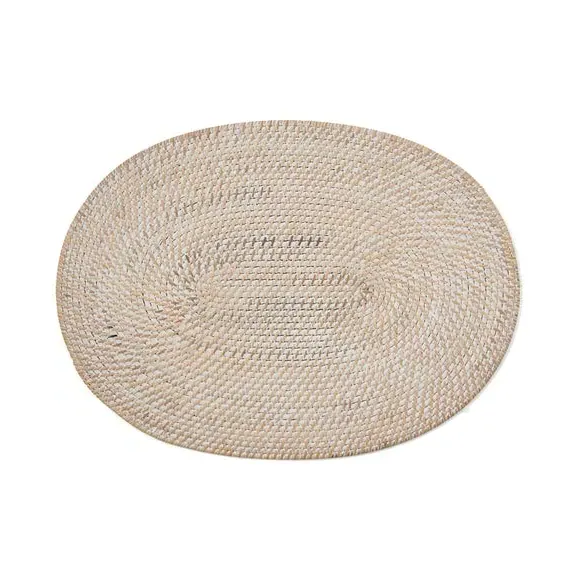 Oval Placemat Woven Design - White, Rattan