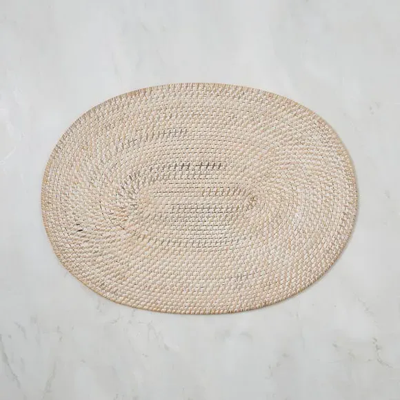 Oval Placemat Woven Design - White, Rattan image