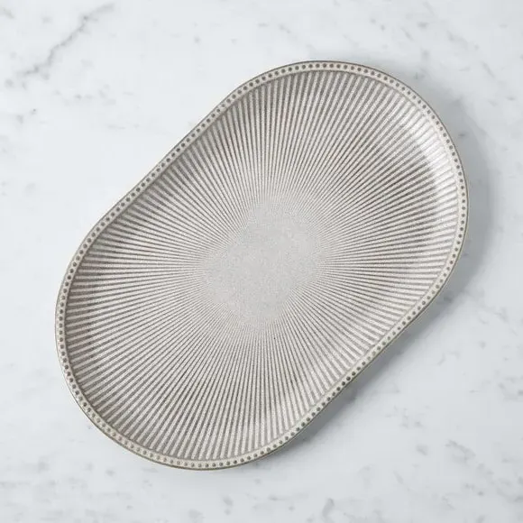 Oval Platter Embossed Design - Grey, Stoneware image