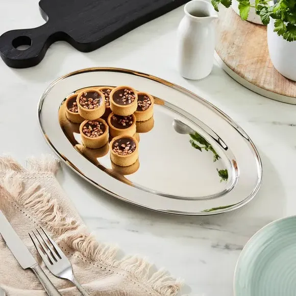 Oval Serving Tray - Silver, Stainless Steel