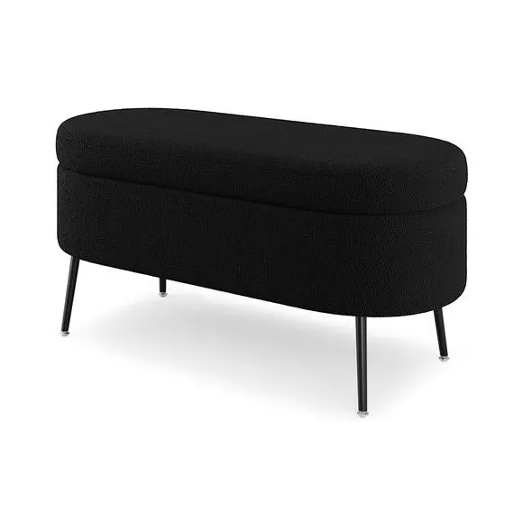 Oval Storage Ottoman - Black, Boucle