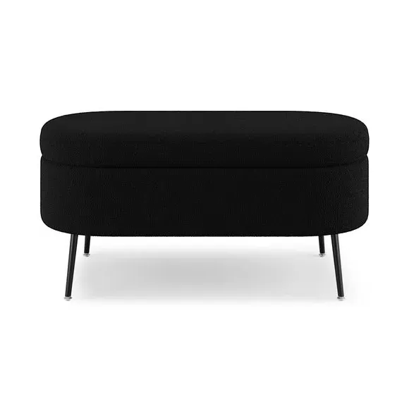 Oval Storage Ottoman - Black, Boucle