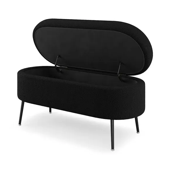 Oval Storage Ottoman - Black, Boucle