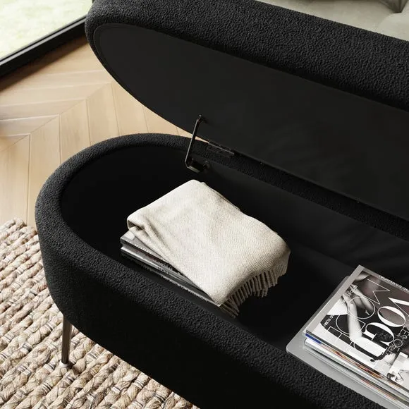 Oval Storage Ottoman - Black, Boucle