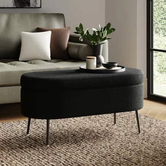 Oval Storage Ottoman - Black, Boucle image