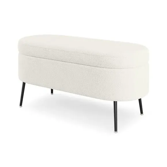 Oval Storage Ottoman - Ivory, Boucle