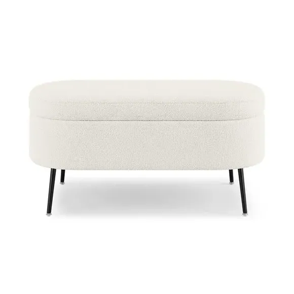 Oval Storage Ottoman - Ivory, Boucle